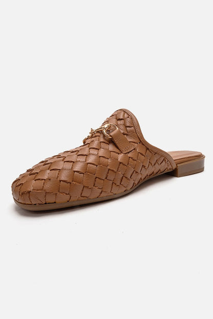 SENIA - Cognac Genuine Leather Buckle Front Closed Mule (Women)