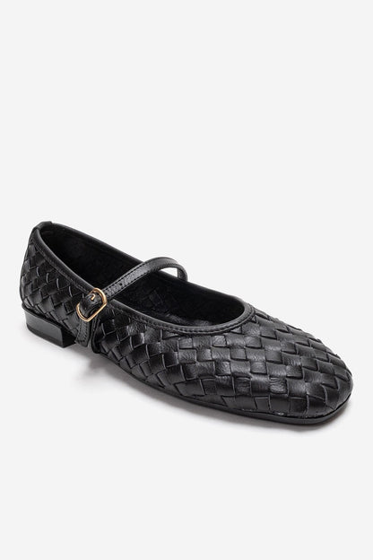 YEVORA - Black Genuine Leather Mary Jane Ballet Flat (Women)