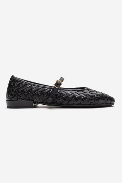 YEVORA - Black Genuine Leather Mary Jane Ballet Flat (Women)