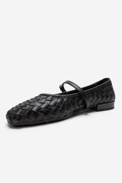 YEVORA - Black Genuine Leather Mary Jane Ballet Flat (Women)