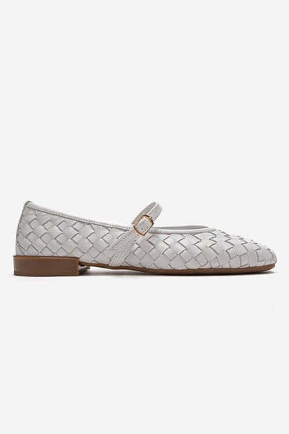 YEVORA - White Genuine Leather Mary Jane Ballet Flat (Women)