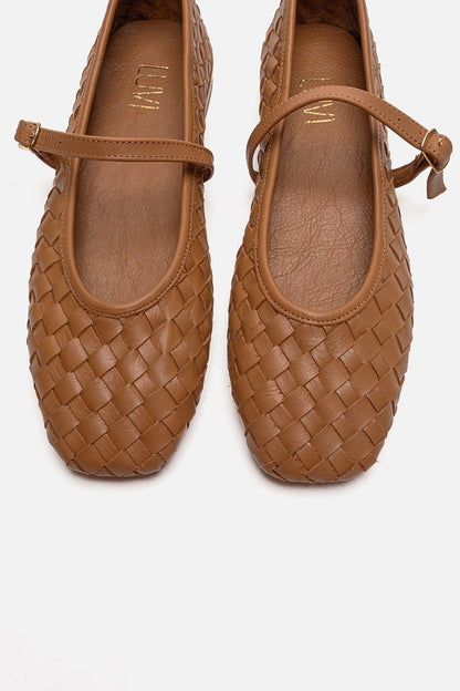 YEVORA - Cognac Genuine Leather Mary Jane Ballet Flat (Women)