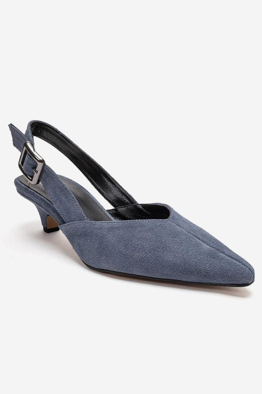 DIORIS - Denim Blue Genuine Leather Slingback Kitten Heel Pump (Women)