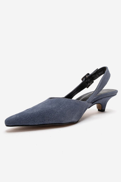 DIORIS - Denim Blue Genuine Leather Slingback Kitten Heel Pump (Women)