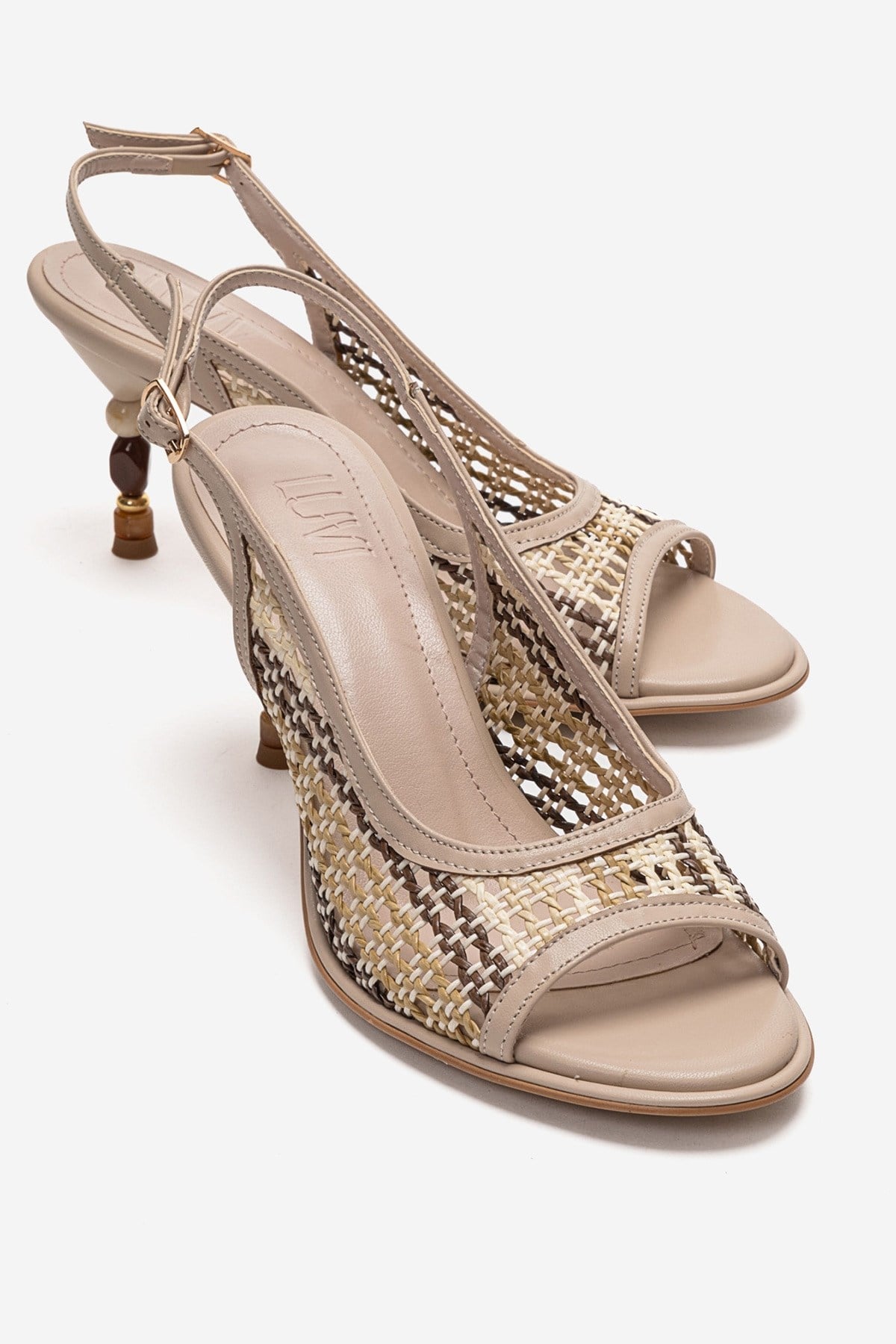SOVEN - Beige Beaded Block Heel Sandal (Women)
