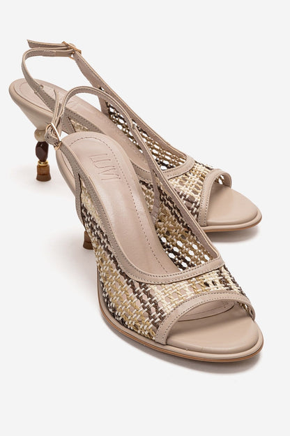 SOVEN - Beige Beaded Block Heel Sandal (Women)