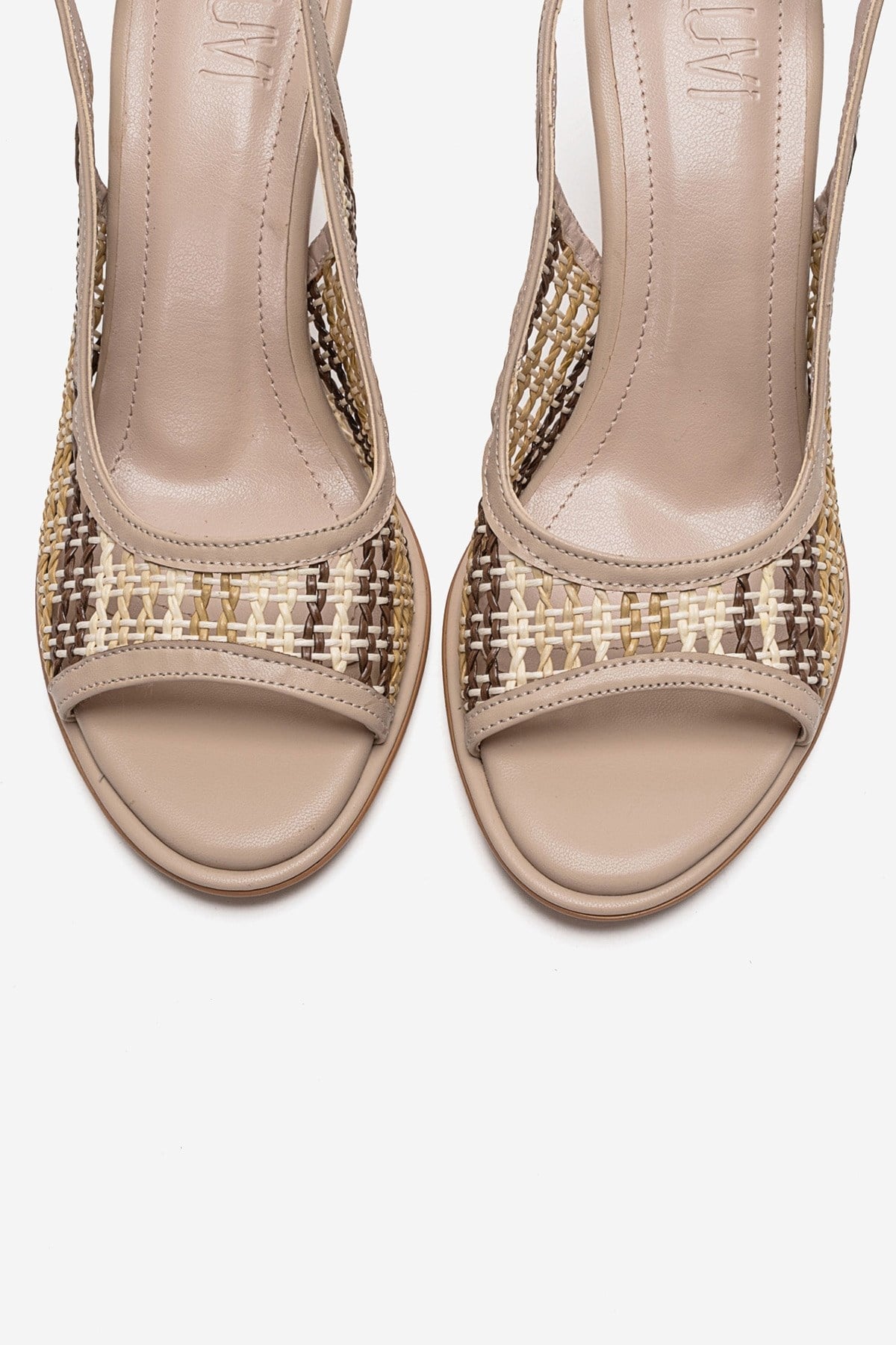 SOVEN - Beige Beaded Block Heel Sandal (Women)