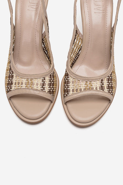 SOVEN - Beige Beaded Block Heel Sandal (Women)