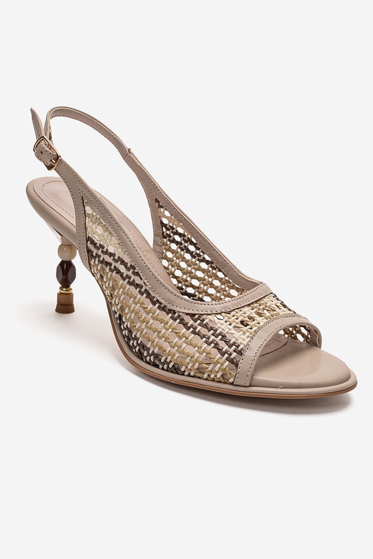 SOVEN - Beige Beaded Block Heel Sandal (Women)