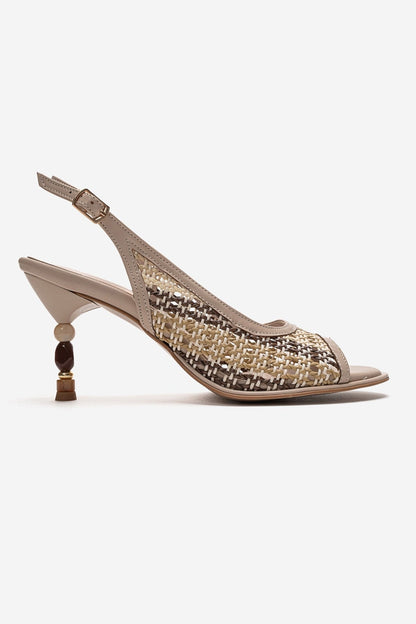 SOVEN - Beige Beaded Block Heel Sandal (Women)