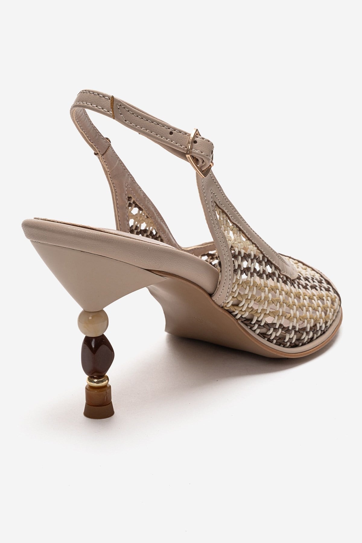 SOVEN - Beige Beaded Block Heel Sandal (Women)