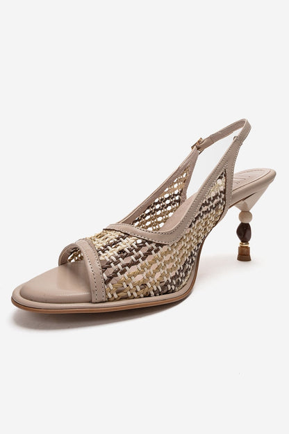 SOVEN - Beige Beaded Block Heel Sandal (Women)