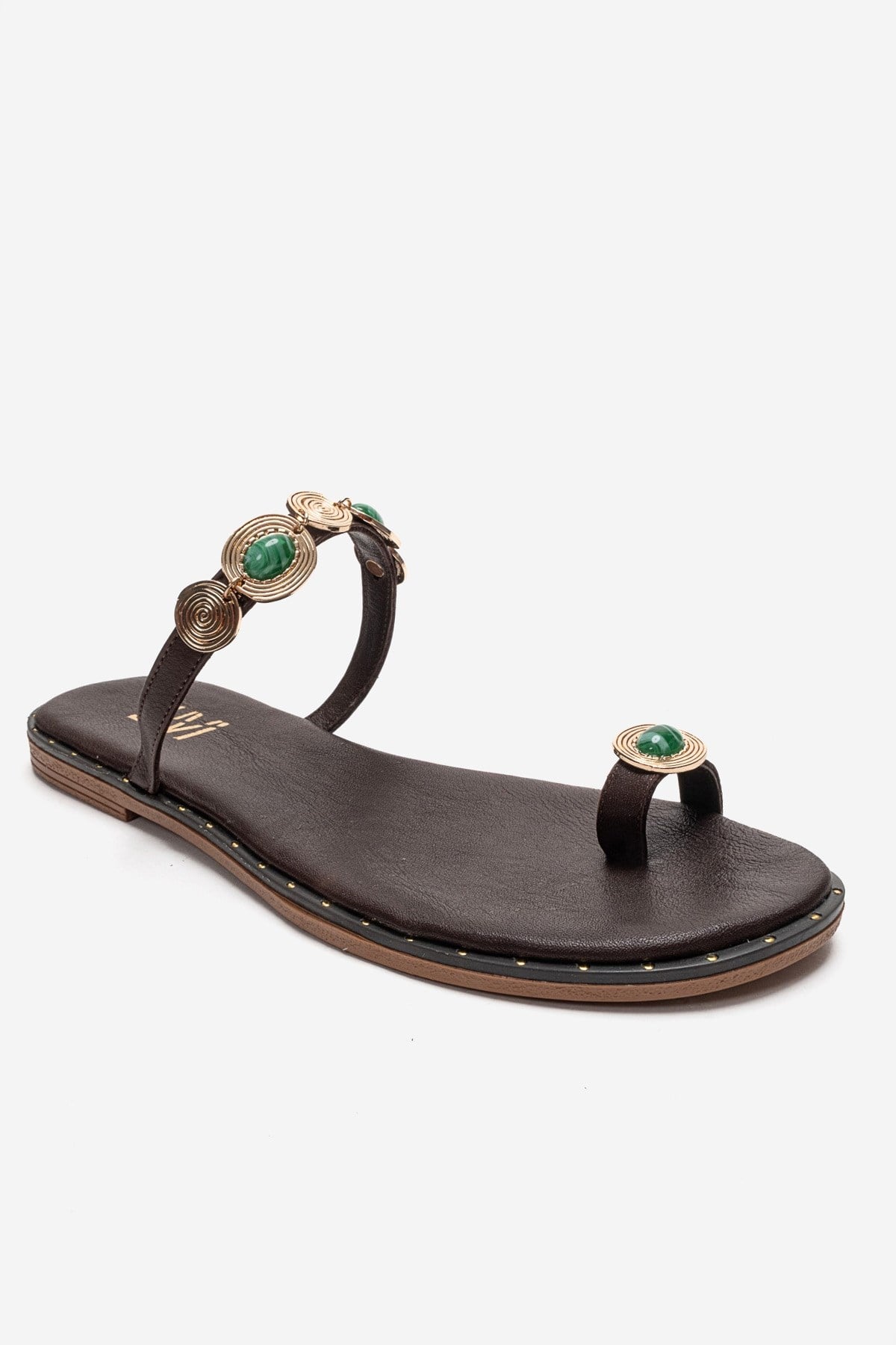 MARTINEZ - Sandalia de tanga de cuero genuino color coñac (mujer)