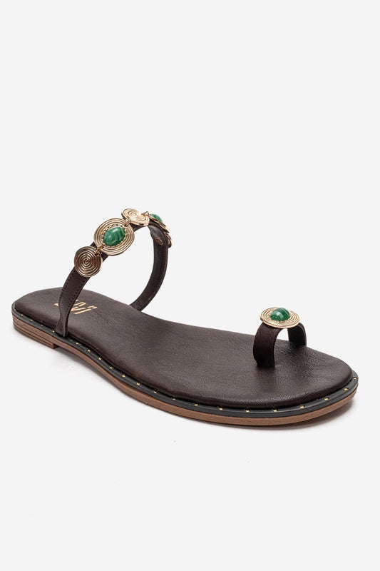 MARTINEZ - Sandalia de tanga de cuero genuino color coñac (mujer)