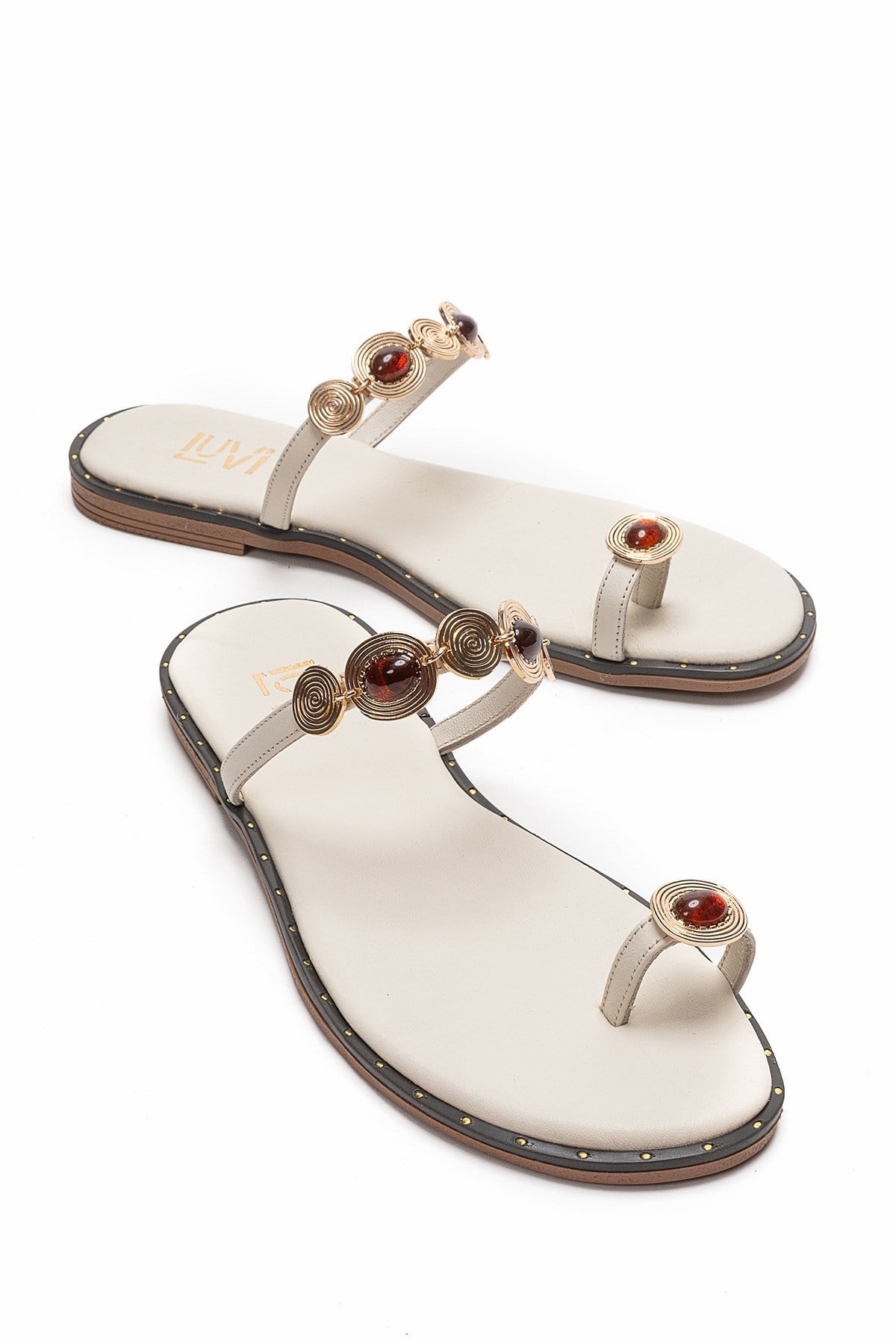 MARTINEZ - Beige Genuine Leather Thong Sandal (Women)