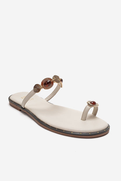 MARTINEZ - Beige Genuine Leather Thong Sandal (Women)