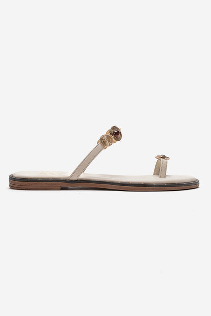 MARTINEZ - Beige Genuine Leather Thong Sandal (Women)