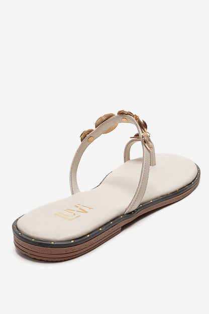 MARTINEZ - Beige Genuine Leather Thong Sandal (Women)