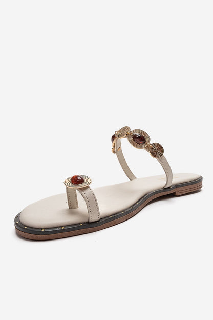 MARTINEZ - Beige Genuine Leather Thong Sandal (Women)