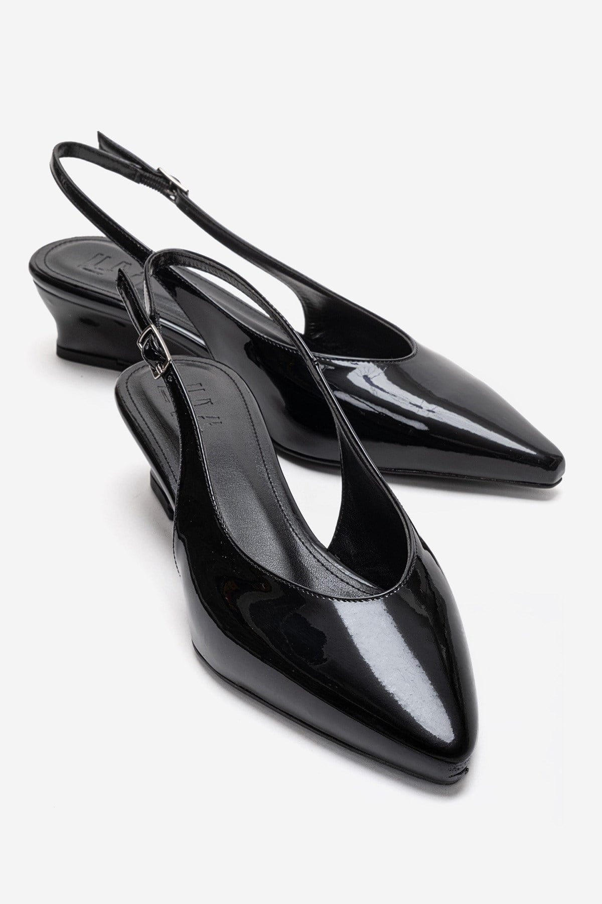 ROSELLA - Zapatos de tacón bajo negros de charol, tacón de bloque, cuero genuino (Mujer)