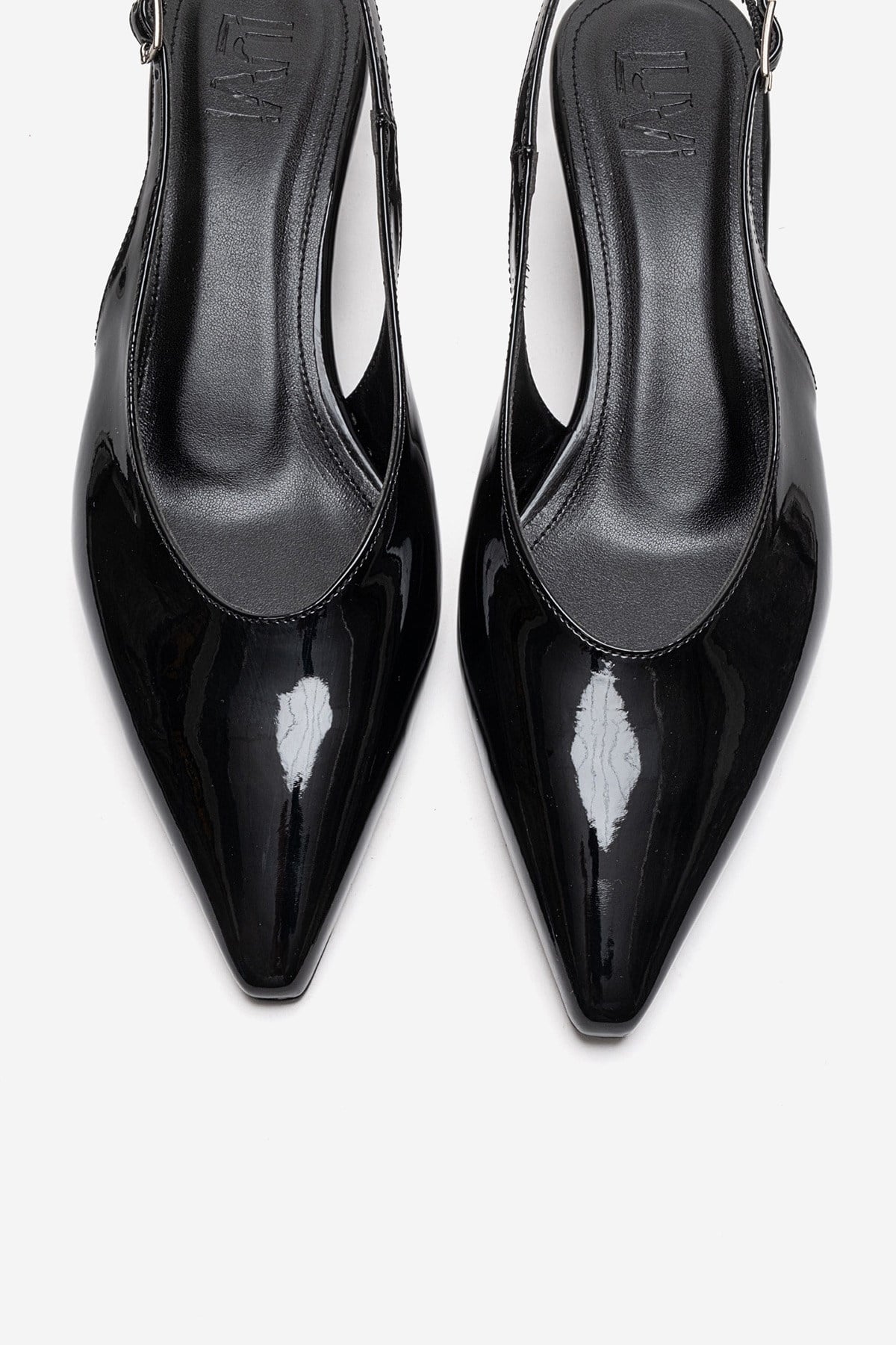 ROSELLA - Zapatos de tacón bajo negros de charol, tacón de bloque, cuero genuino (Mujer)