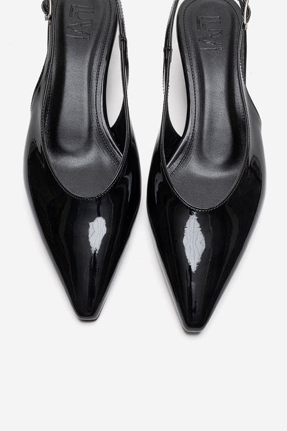 ROSELLA - Zapatos de tacón bajo negros de charol, tacón de bloque, cuero genuino (Mujer)