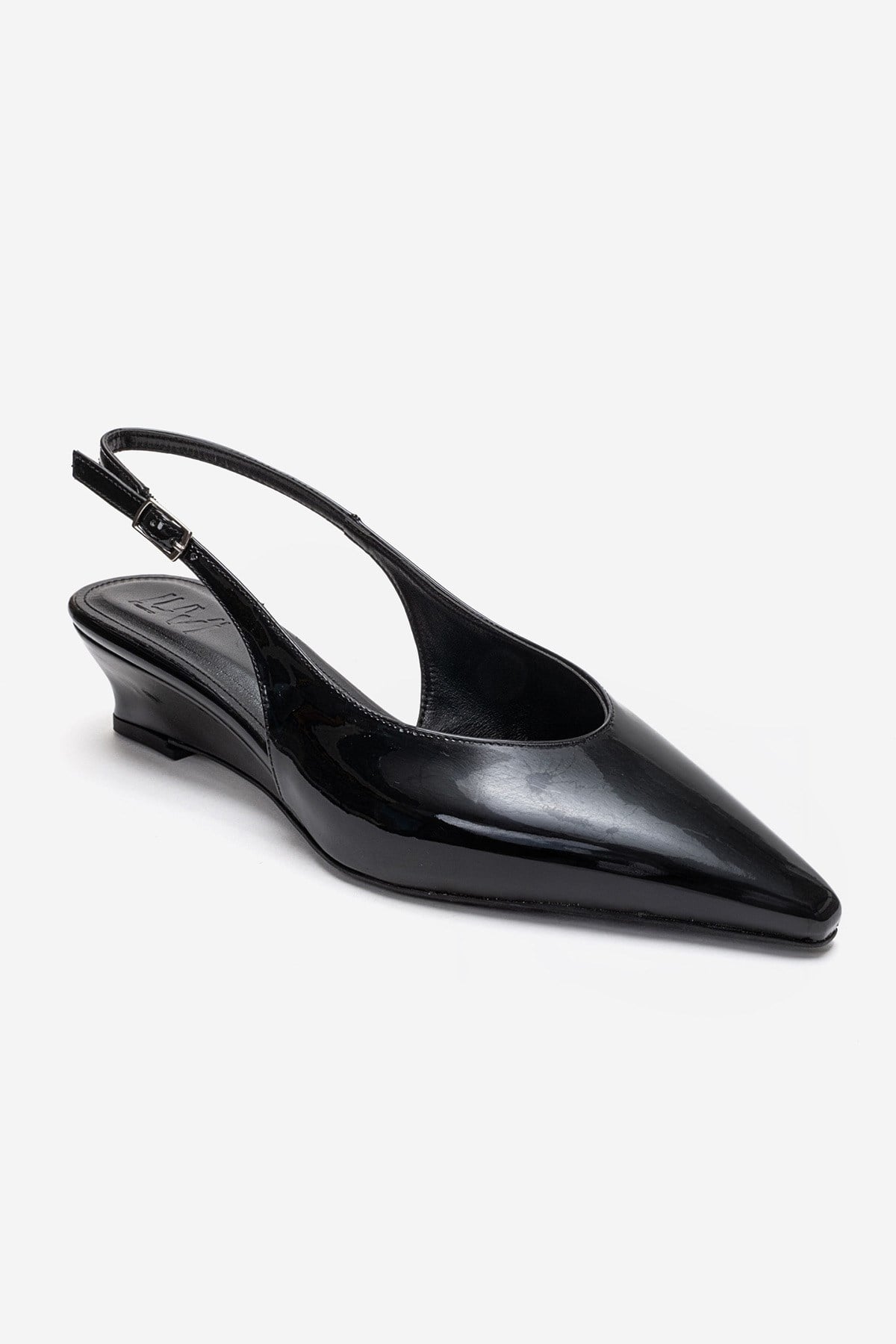 ROSELLA - Zapatos de tacón bajo negros de charol, tacón de bloque, cuero genuino (Mujer)