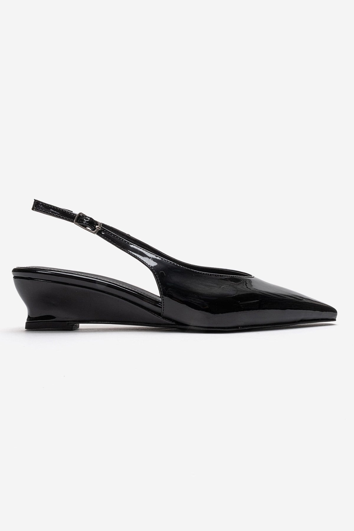ROSELLA - Zapatos de tacón bajo negros de charol, tacón de bloque, cuero genuino (Mujer)