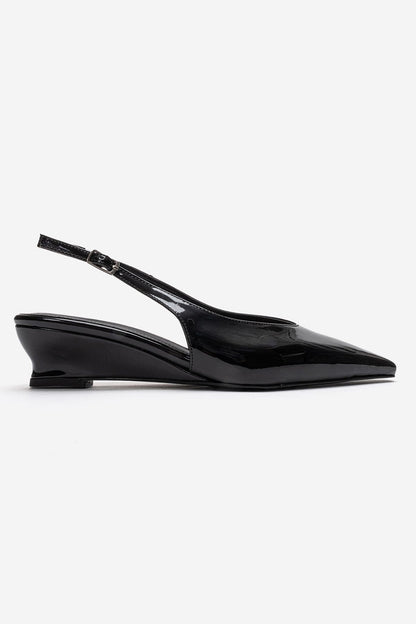 ROSELLA - Zapatos de tacón bajo negros de charol, tacón de bloque, cuero genuino (Mujer)