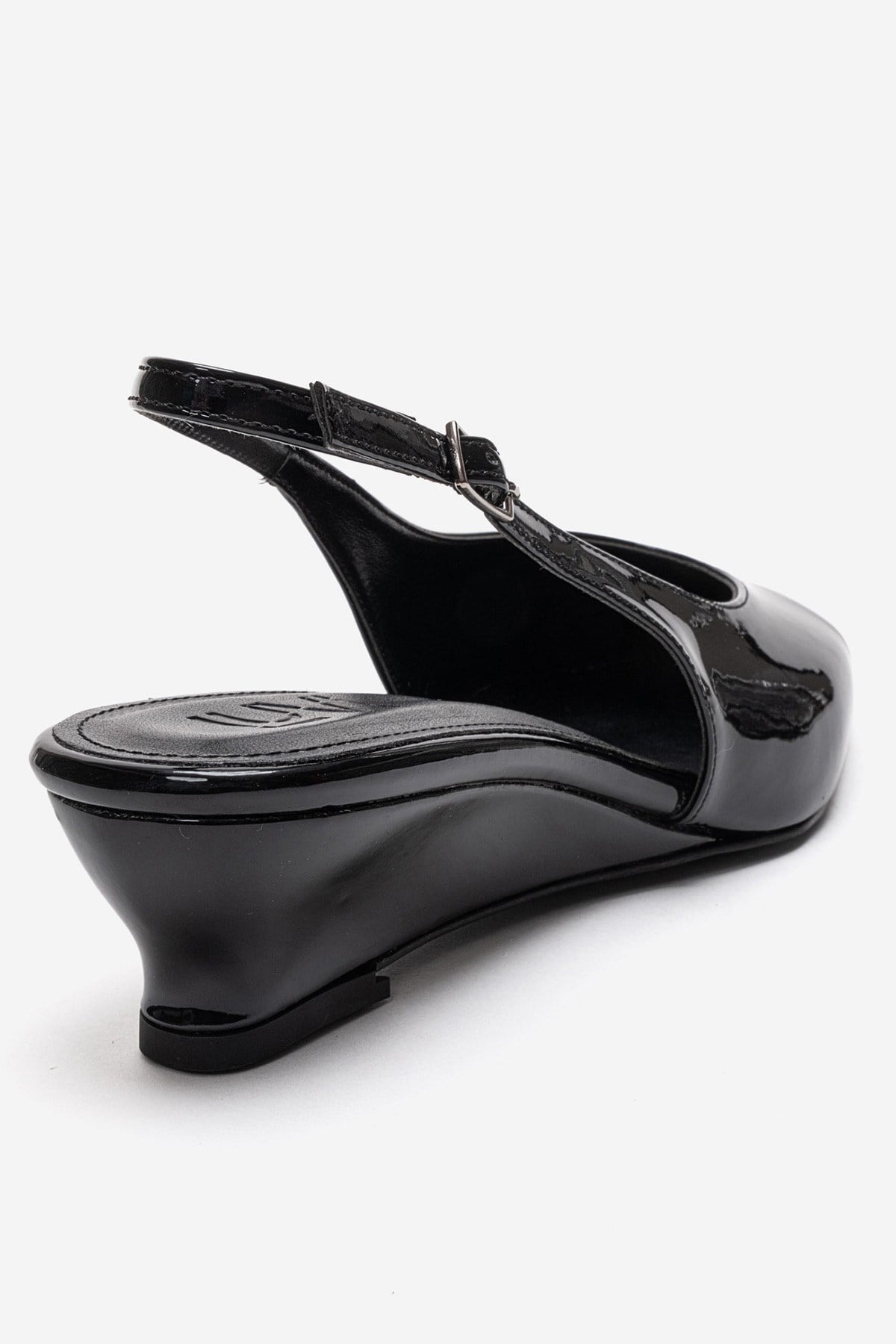 ROSELLA - Zapatos de tacón bajo negros de charol, tacón de bloque, cuero genuino (Mujer)