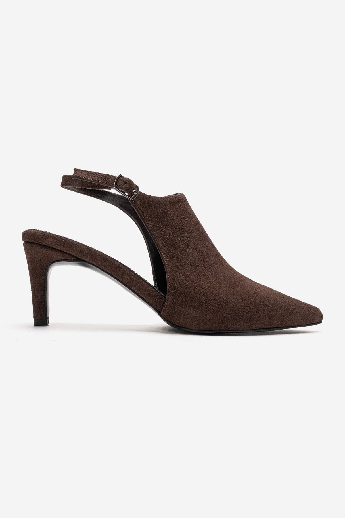 ROSALIE - Zapatilla de tacón de aguja de punta fina color marrón, cuero genuino (Mujer)