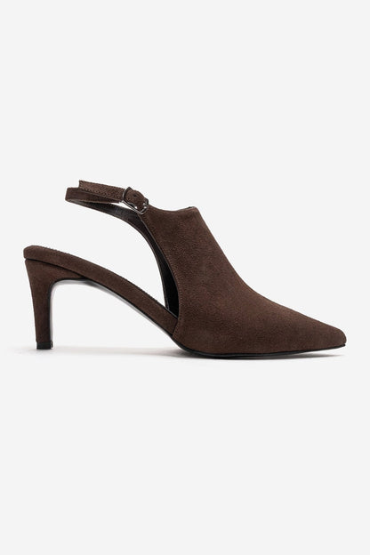 ROSALIE - Zapatilla de tacón de aguja de punta fina color marrón, cuero genuino (Mujer)