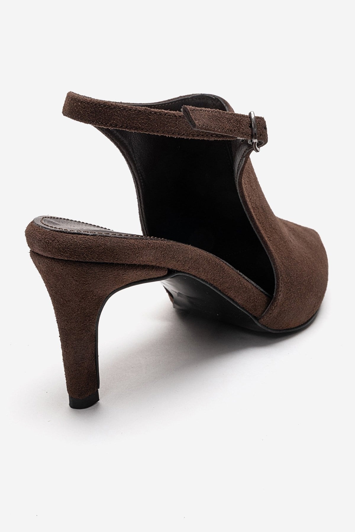 ROSALIE - Zapatilla de tacón de aguja de punta fina color marrón, cuero genuino (Mujer)