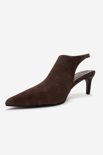 ROSALIE - Zapatilla de tacón de aguja de punta fina color marrón, cuero genuino (Mujer)