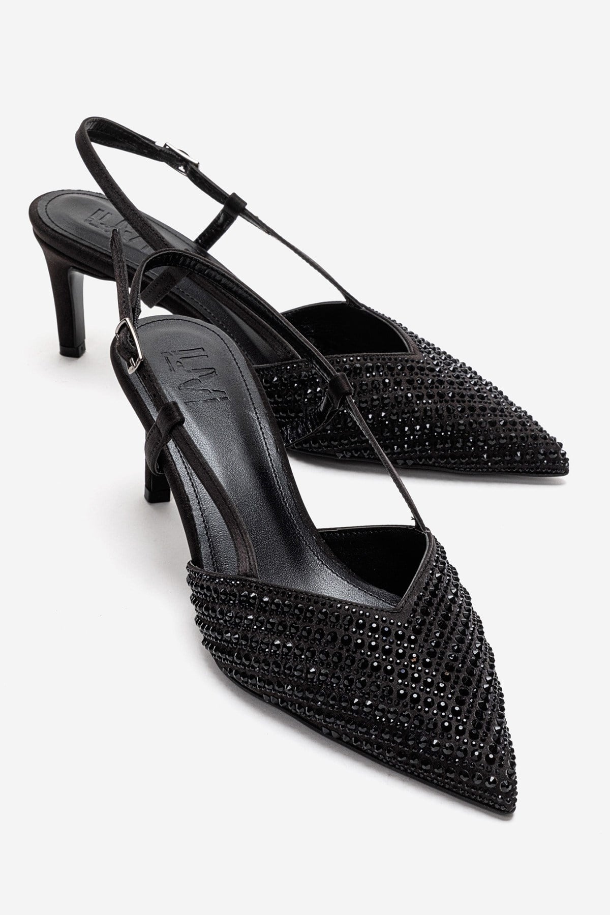 ELODIE - Black Gem-Embellished Thin Heel Stiletto Pump Genuine Leather (Women)