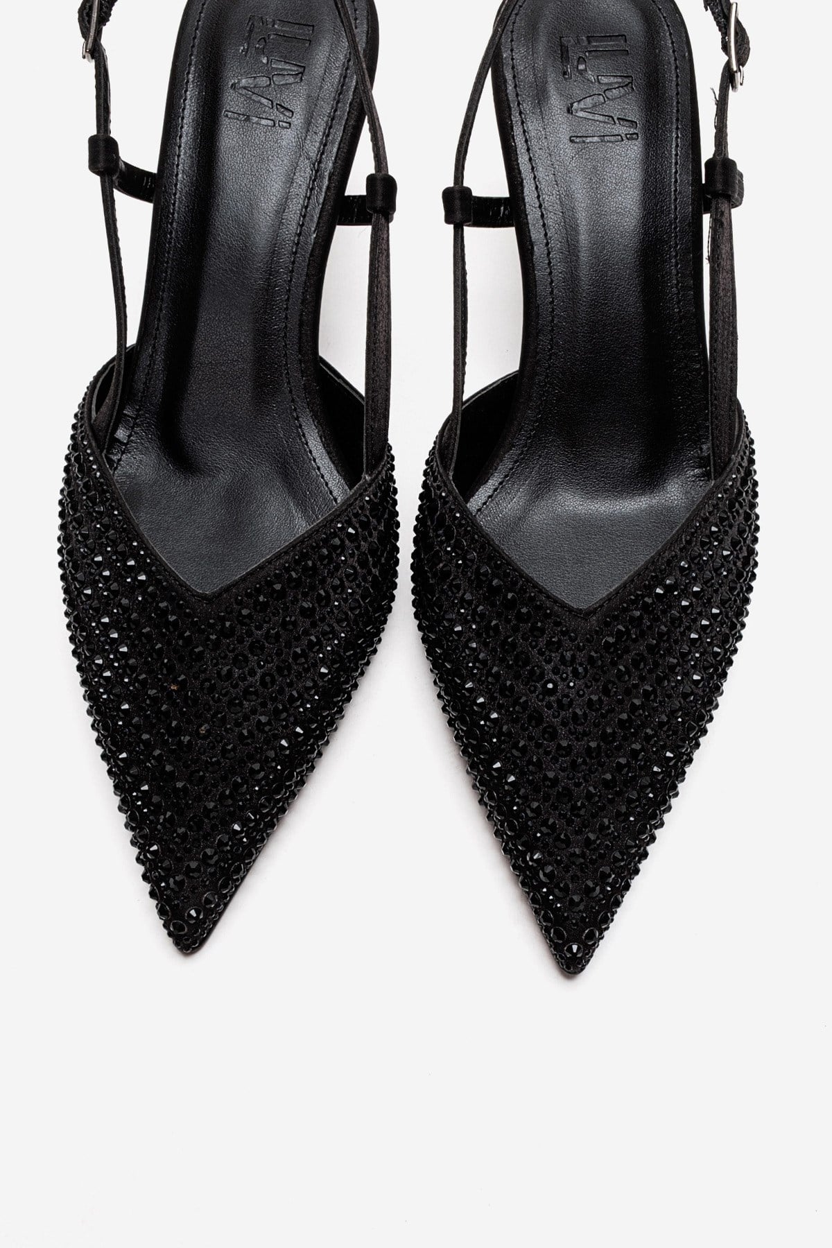 ELODIE - Black Gem-Embellished Thin Heel Stiletto Pump Genuine Leather (Women)