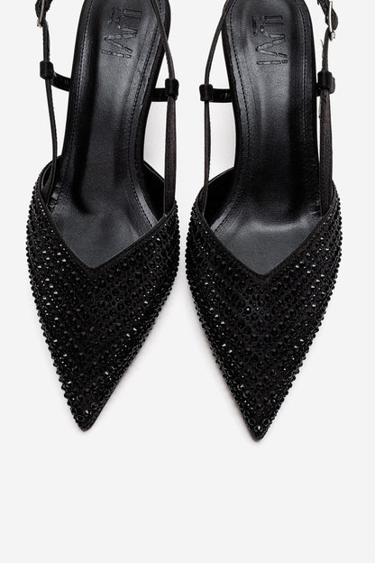 ELODIE - Black Gem-Embellished Thin Heel Stiletto Pump Genuine Leather (Women)