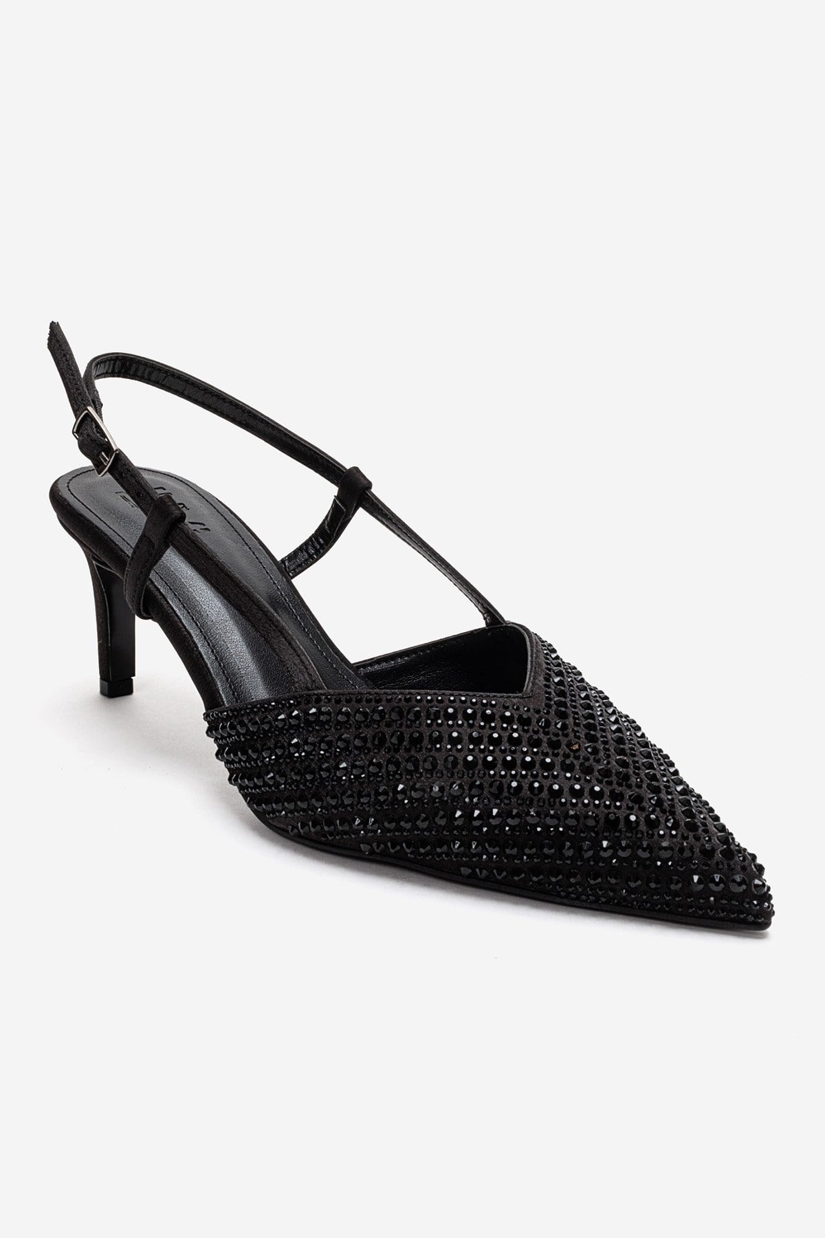 ELODIE - Black Gem-Embellished Thin Heel Stiletto Pump Genuine Leather (Women)