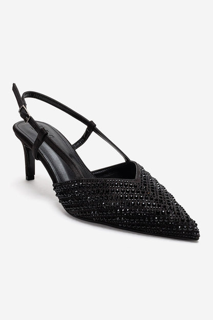 ELODIE - Black Gem-Embellished Thin Heel Stiletto Pump Genuine Leather (Women)