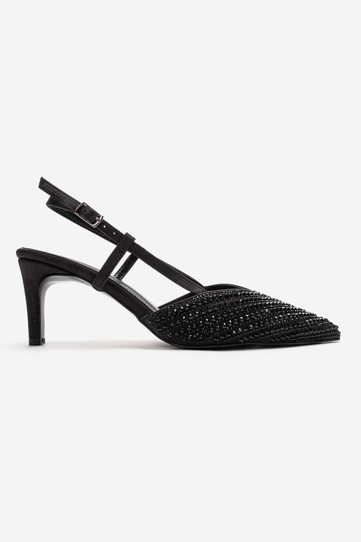 ELODIE - Black Gem-Embellished Thin Heel Stiletto Pump Genuine Leather (Women)