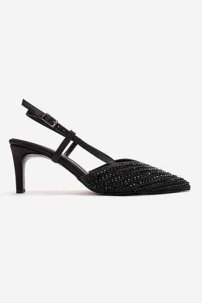 ELODIE - Black Gem-Embellished Thin Heel Stiletto Pump Genuine Leather (Women)