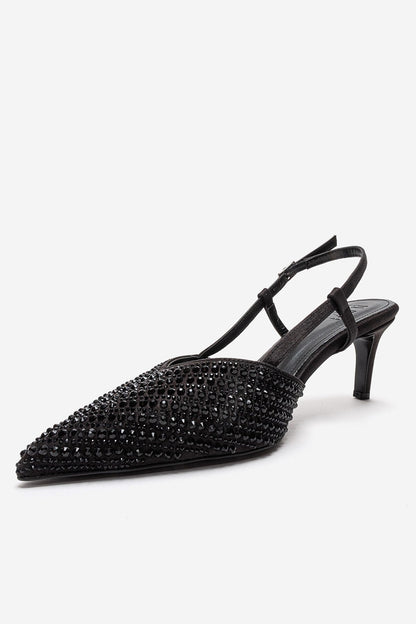 ELODIE - Black Gem-Embellished Thin Heel Stiletto Pump Genuine Leather (Women)