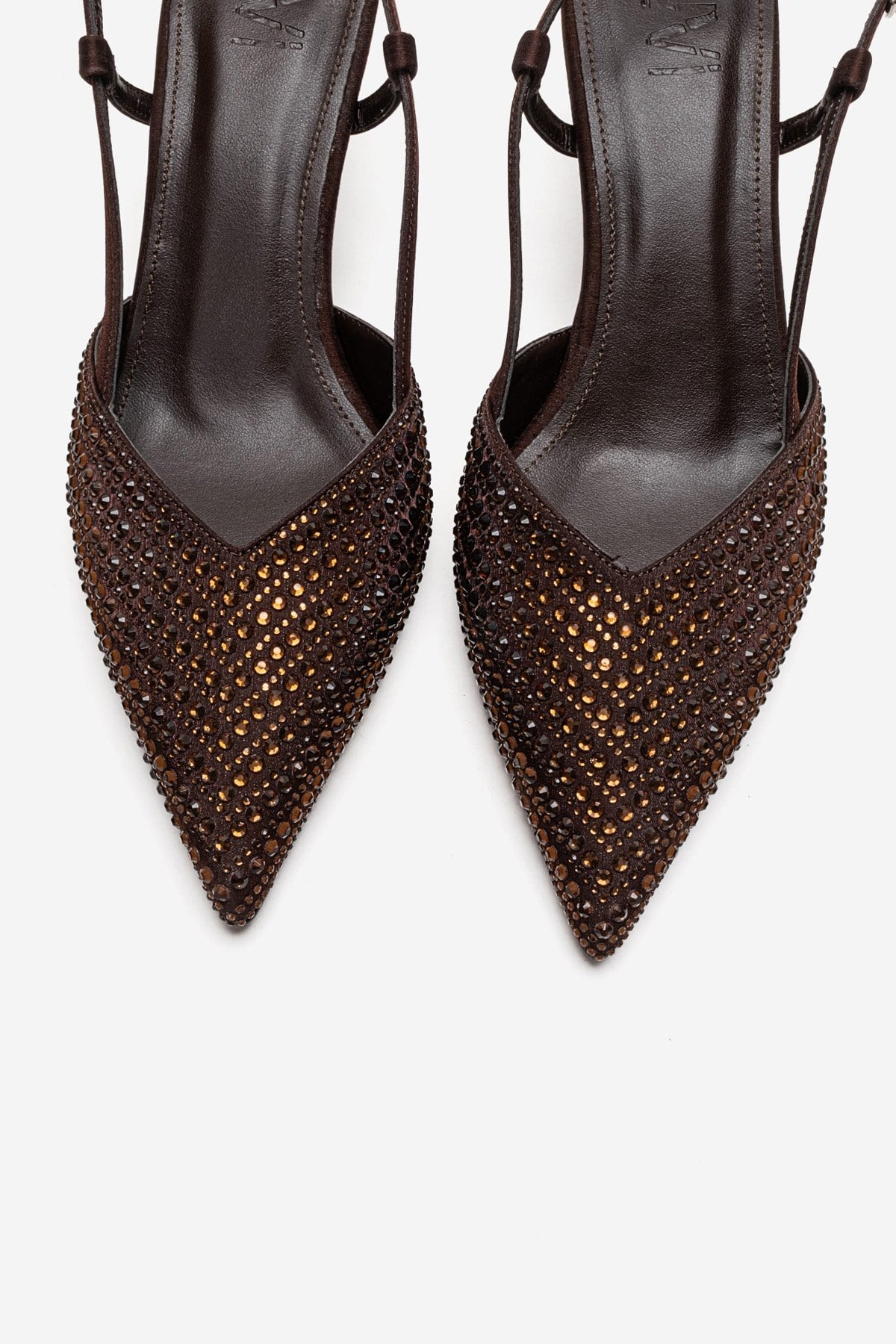 ELODIE - Stiletto de tacón fino con gemas en piel genuina color marrón (Mujer)