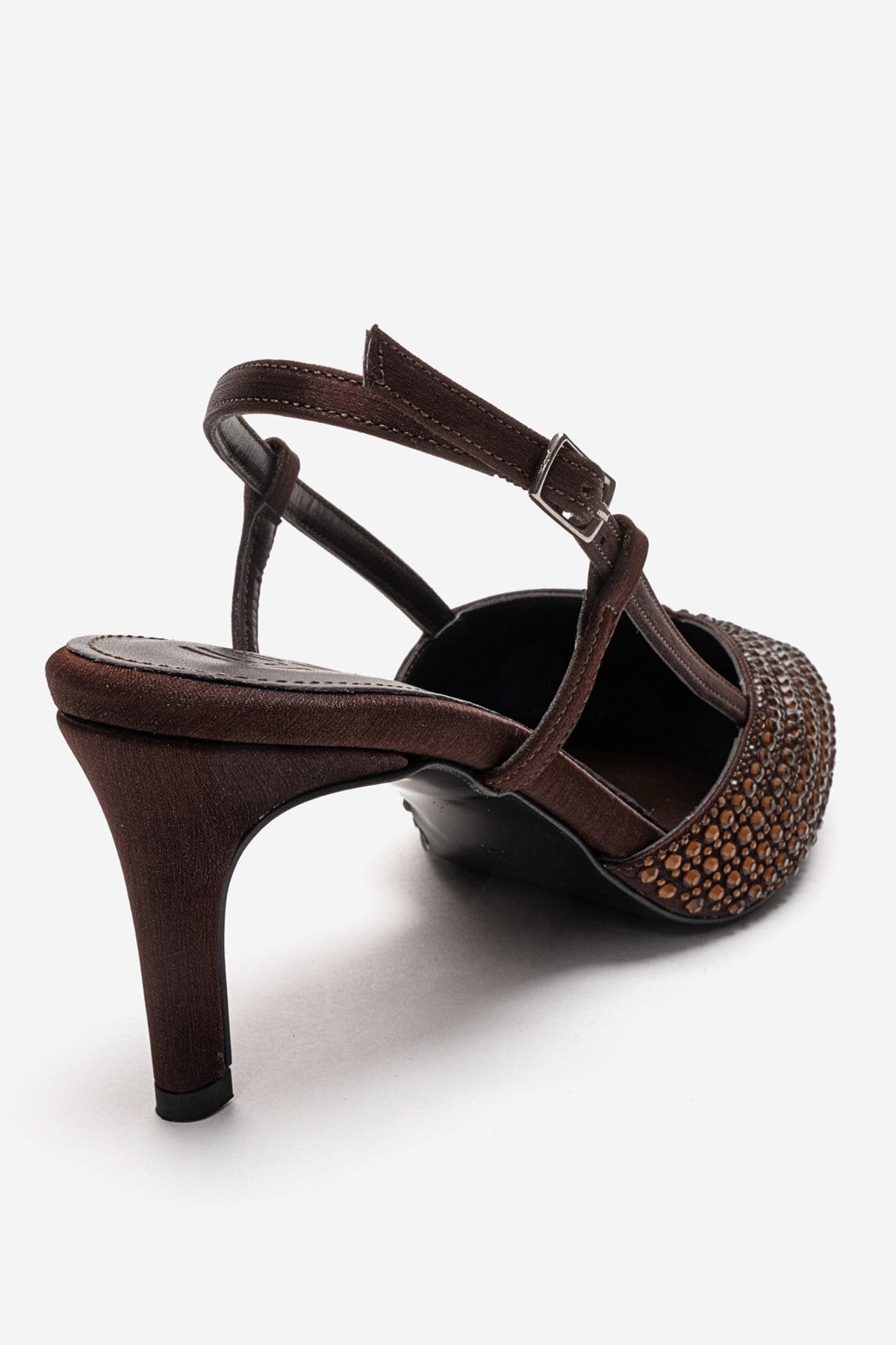 ELODIE - Stiletto de tacón fino con gemas en piel genuina color marrón (Mujer)