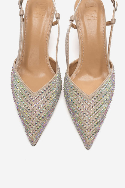 ELODIE - Stilettos de tacón fino con gemas en color beige, de cuero genuino (Mujer)