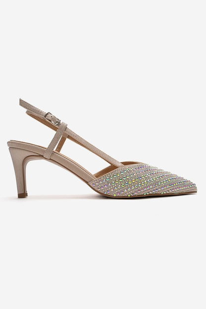 ELODIE - Stilettos de tacón fino con gemas en color beige, de cuero genuino (Mujer)