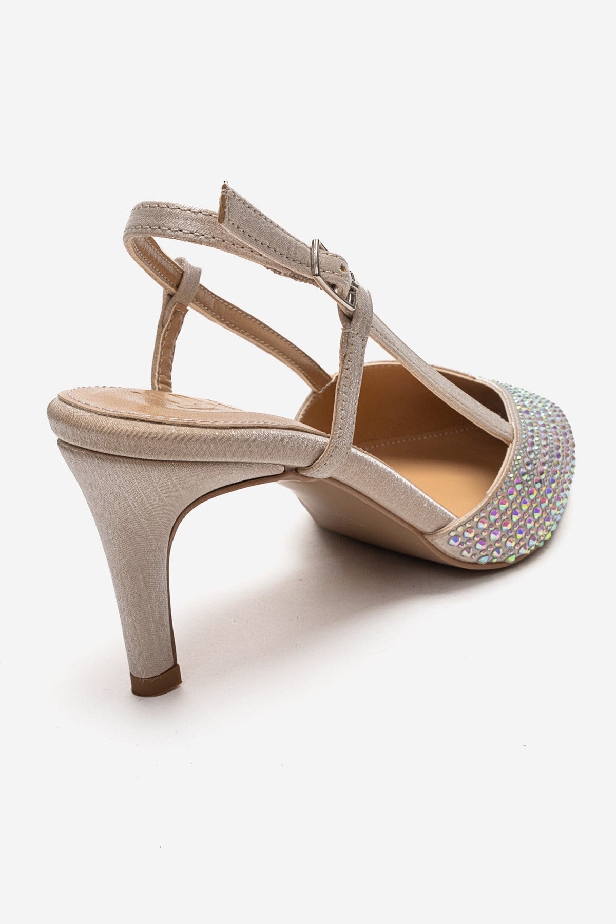 ELODIE - Stilettos de tacón fino con gemas en color beige, de cuero genuino (Mujer)