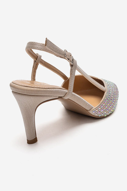 ELODIE - Stilettos de tacón fino con gemas en color beige, de cuero genuino (Mujer)