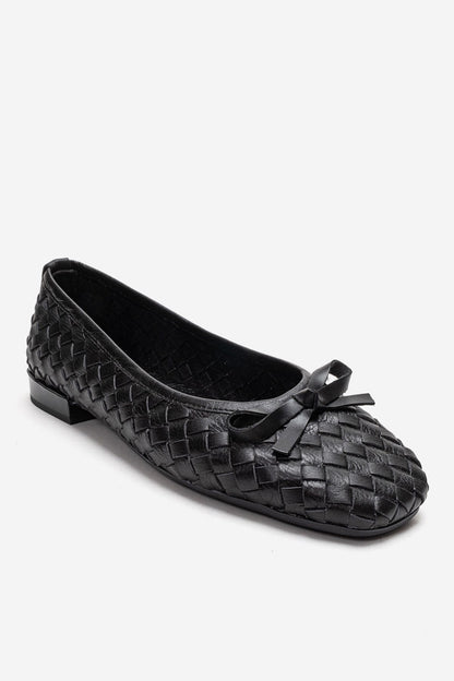 GAREN - Black Genuine Leather Ballet Flat (Women)