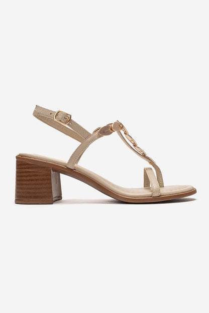 SERONA - Beige Genuine Leather Buckled Block Heel Sandal (Women)